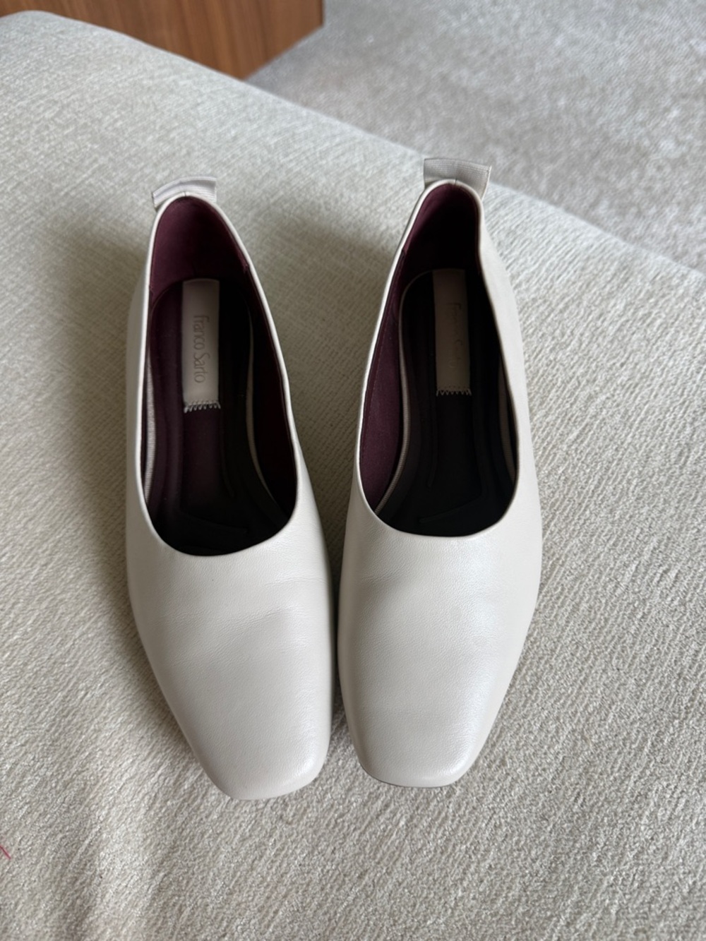 Franco Sarto Bone Colored Slip-On Rounded Square Toe Flats